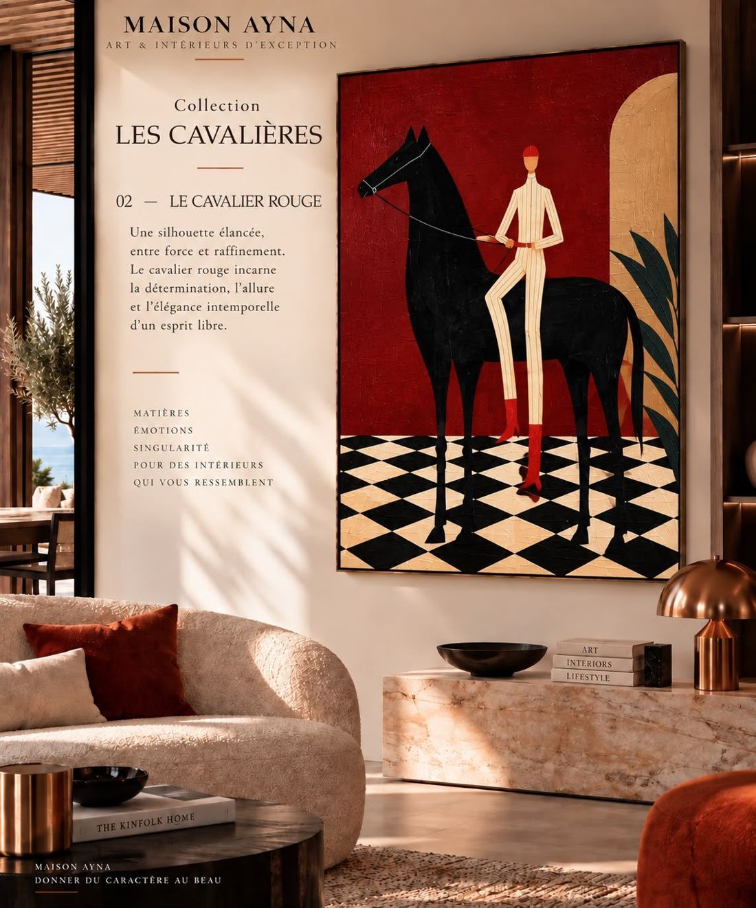 Le Cavalier rouge, collection Les Cavalières, accroché dans un salon